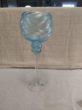 Light Blue Hurricane Glass With Clear Stem 14
