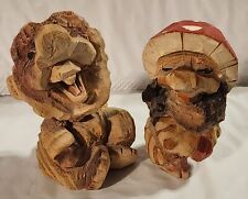 Two~Vintage Henning Norway Hand Carved Wood Trolls / Gnomes 3 1/2”~Mushroom Girl picture