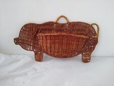 Vintage Farmhouse Country Wicker Pig Hog Wall Pocket Planter Decoration picture