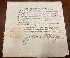 1819 Virginia Governor James P. Preston SIGNED Doc. w/ SEAL Tobacco Inspector picture
