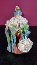 Glassware Art Studio Seashell Santa Glittered Poland Blown Glass Ornament NEW picture