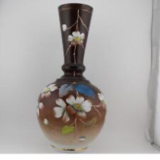 Antique Victorian French Brown Cased Vase with Enameled Floral Decoration picture