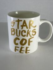 Starbucks 2015 Coffee Mug 12 oz White w/ Gold Graffiti Letters Starbucks Coffee picture