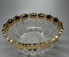 Large Pressed Glass Bowl - Clear With Gold Gilded Accents - Saw Tooth Rim 8.5×3