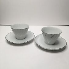 2x Norleans Estate Fine China Teacup Saucer Set Japan Swirl Silver Discontinued picture
