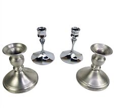 Leonard Pewter VTG Weighted Candlestick + Irvinware Silver Metal Chrome Holders picture