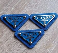 PRADA Logo 3x DARK BLUE +Silver Clothes Badge + 3x REAR  TAG,CHOICE OF COLOURS? picture