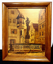 Buchschmid & Gretaux German Marquetry Framed Wood Inlay 'St. George's Fountain' picture