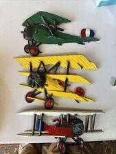 3 Homco Planes Vintage Wall Decor Cast Metal Yellow Red & Gree Bi-plane 1975 USA picture