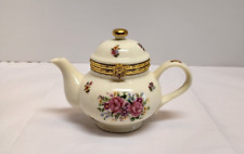 Formalities By Baum Bros Trinket Box Porcelain Floral Teapot Hinged 4” picture