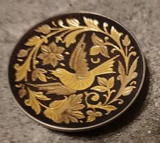 Vintage Damascene Black & Gold Hummingbird Round Spanish Footed  Dish $30 picture