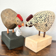 Chicken Hen Rooster Figurines Wooden Rustic Primitive Country Farm Decor_2 qty picture