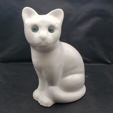 Vintage ELPA Alcobaca Ceramic White Cat Seated Cat Portugal Green Eyes picture