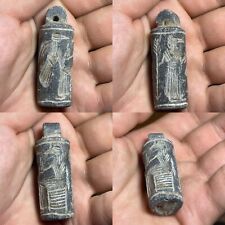 Near Eastern Old Stunning Old Black Stone Intaglio Cylinder Seal Old Amulet picture