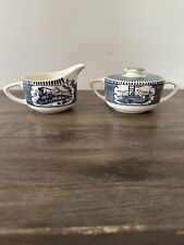 Vintage Courier and Ives Ceramic Creamer and Sugar Bowl w/Lid picture