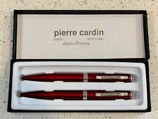 PIERRE CARDIN Candy Apple Red Chrome Pen & Pencil Set - New Old Stock In Box picture