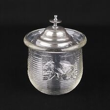 VINTAGE PRESSED GLASS THREE BEARS HONEY POT WITH A SILVER PLATED LID picture