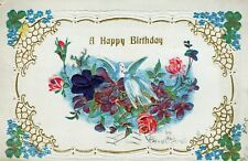 Birthday Greetings & Wishes Dove on Flowers Embossed Postcard picture
