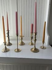 Set Of 7 Vintage Brass Candlestick Holders Made In India picture