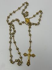 Incredible Large Vintage Gold Filled And Faux Pearl Rosary Necklace picture