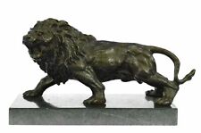 Angry Roaring Lion Signed Barye Hot Cast Bronze Marble Sculpture Statue Decor picture
