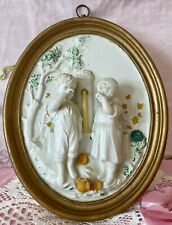 ANTIQUE GERMAN PORCELAIN WALL PLAQUE 1850-1880 2 Crying Children. Raised Relief picture