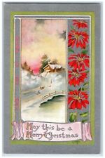1911 Christmas Pointessia Flowers Children Sledding Winter Embossed Postcard picture