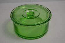 Vintage Uranium Glass Refrigerator Lidded Dish Green Canister GLOWS Container picture