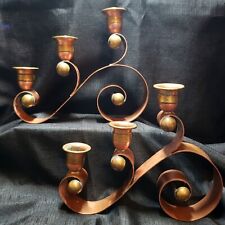 Vintage Hector Aguilar Pair Copper & Brass Candelabra Pair Made In Taxco Mexico picture
