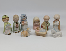 Vtg Bisque Ceramic Nativity Set Made In Taiwan Set of 9 Christmas Figurines picture
