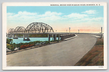 Bismarck North Dakota Memorial Bridge Over Missouri River White Border Postcard picture