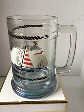 RARE Vintage Princess House Colonial Beer Mug Lighthouse Sail Boat Glass picture