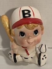 Vintage Ceramic Planter Boy Baseball Themed Kitsch Japan #6775 picture