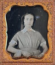 Gorgeous Light Eyed Young Lady Gold Jewelry Ribbons 1/6 Plate Daguerreotype S815 picture