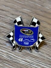 Jimmie Johnson Six Time Sprint Cup Champion #48 pin back - Race Flags Black Blue picture
