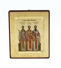 Greek Russian Orthodox Handmade Wooden Icon Three Hierarchs 12.5x10cm picture
