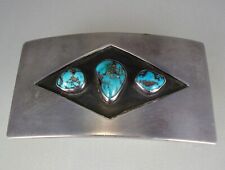GREAT OLD NAVAJO STERLING SILVER & 3 TURQUOISE BELT BUCKLE picture
