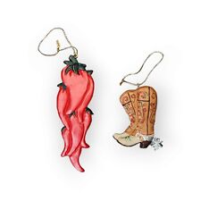 Kurt Adler Christmas Ornaments Southwestern Red Hot Chili Peppers & Cowboy Boots picture