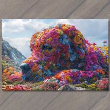 POSTCARD Golden Retriever Dog Covered Flowers Cute Strange Fun Colorful Unusual picture