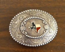 Nocona Oval Belt Buckle State of TEXAS Silver Tone  4