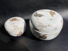 Fukagawa Seiji Gold Painted Crane With Cloud Lid Bonbonniere Large And Small Con picture