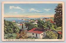 St Ignace Michigan showing Mackinac Island in Distance Linen Postcard No 4768 picture
