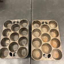 Griswold Wagner Ware Muffin Pan Cast Iron Pop Over 11 Cup USA Made LOT OF 2 picture