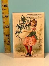 1800's Queen Anne Detroit Soap Co, Girl holding Bouquet of flowers trade card. picture