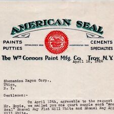 1926 American Seal Paints Letterhead Wm. Connors Paint Mfg. Co. Troy NY Cements picture