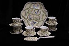 CLASSIC COFFEE & TEA BUTTERFLIES CAKE PLATE SERVER 6 DEMITASSE CUPS & SAUCERS picture