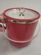 VTG MCM Ice bucket Red Vinyl Clear Leucite Lid Hold Accents picture
