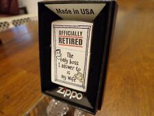 OFFICIALLY RETIRED ONLY BOSS IS MY WIFE CARTOON ZIPPO LIGHTER MINT IN BOX picture