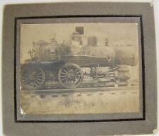 Photograph EARLY Steam Engine on Railroad Track, Mounted on Cardboard picture