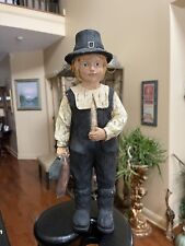 Pilgrim Colonial Stone Wood Resin Carved Boy Figurine 13.5” Thanksgiving Vintage picture